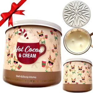 NWT Bath & Body Works 3-Wick Scented Candle – Hot Cocoa & Cream 🍫☕